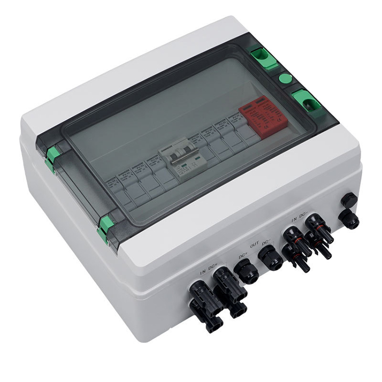 Plastic DC PV combiner box angled reference view