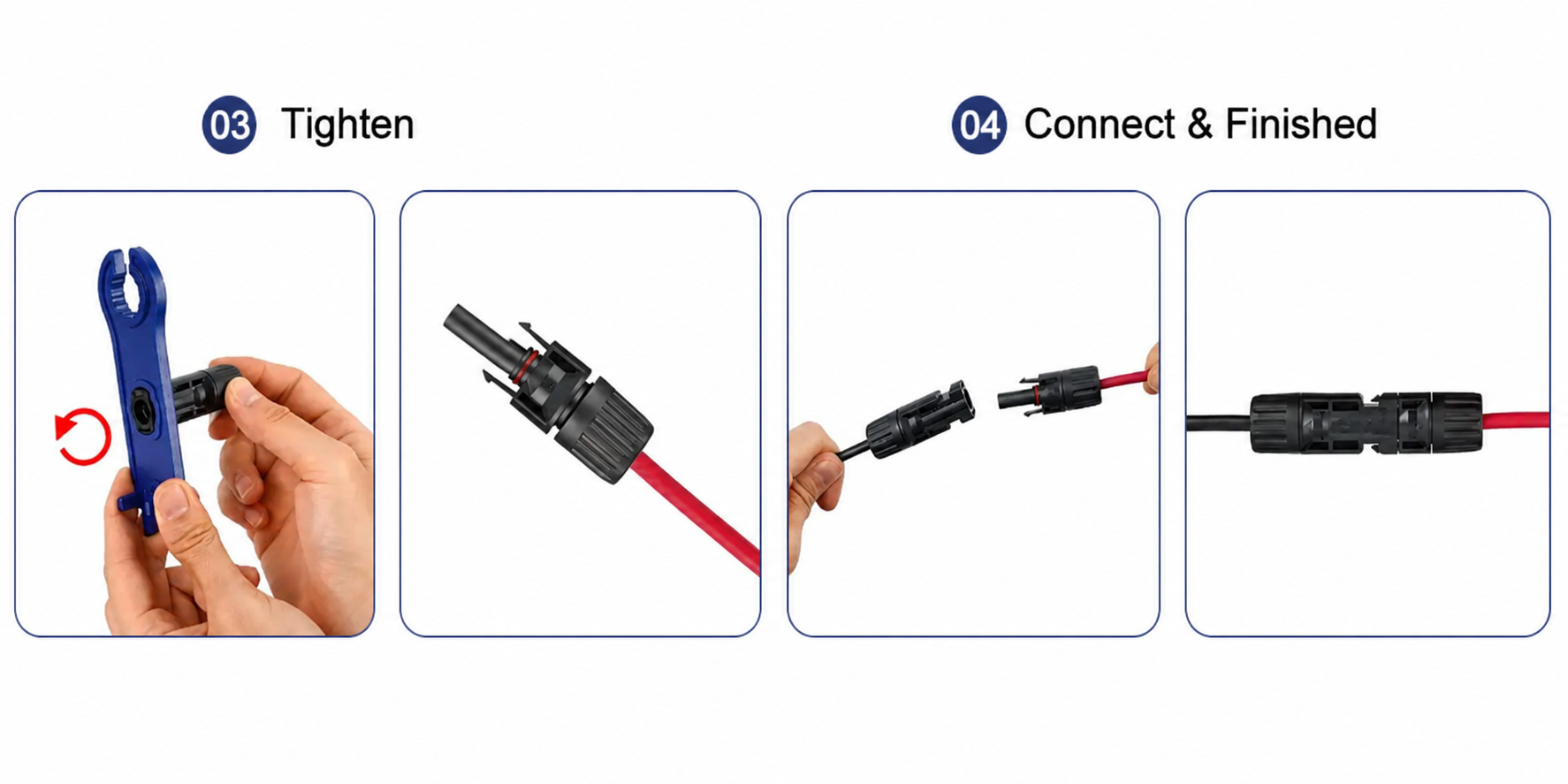 PV-FT-04 MC4 connector installation steps for tightening and mating the connector pair