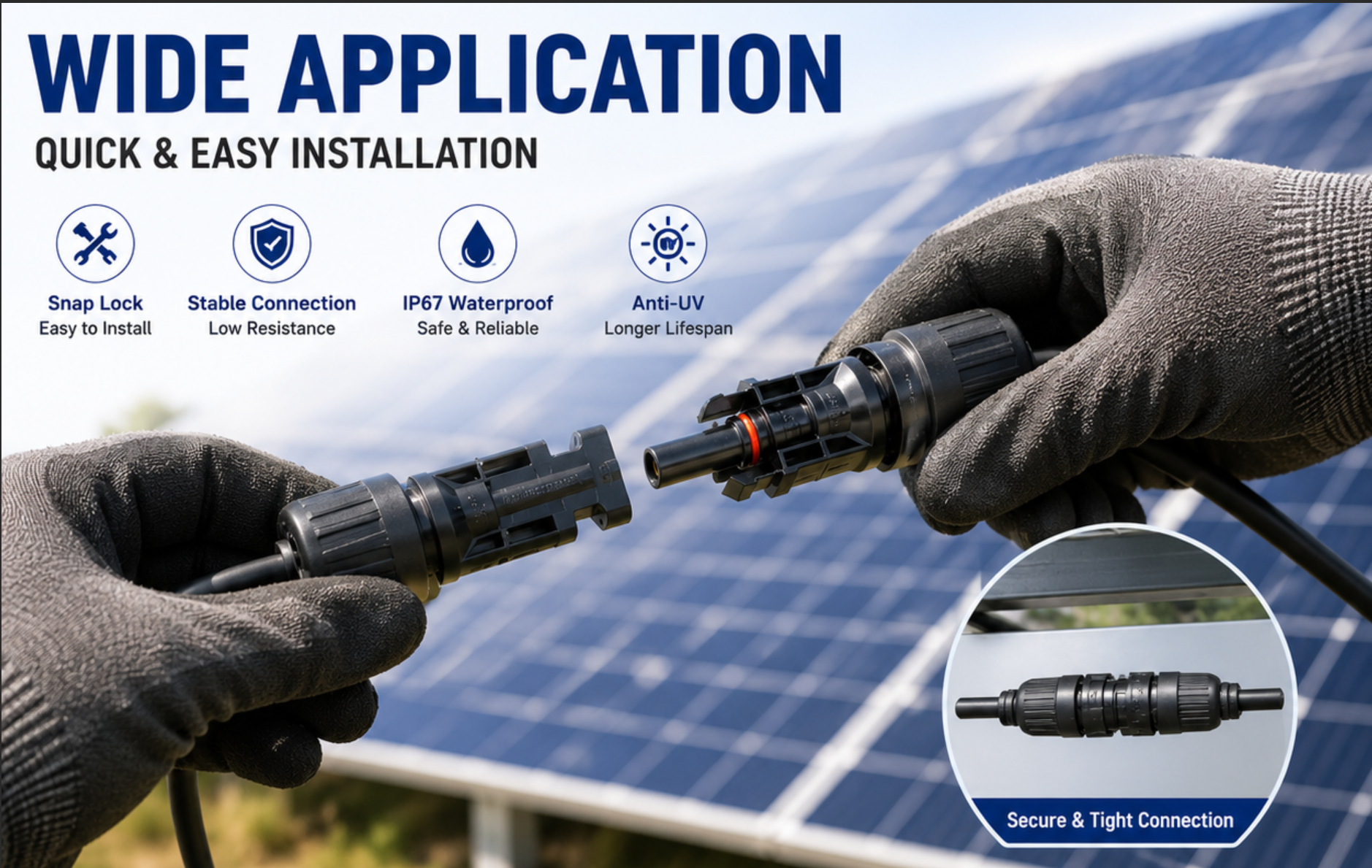 PV-FT-04 MC4 solar connector application for rooftop solar plant off-grid and solar pump systems