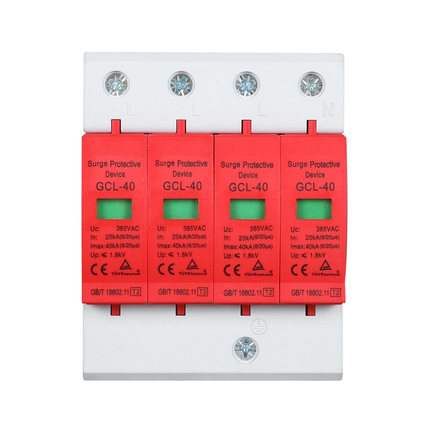 Four-module surge protective device image supplied as a configuration reference; final 4P DC model image is pending confirmation