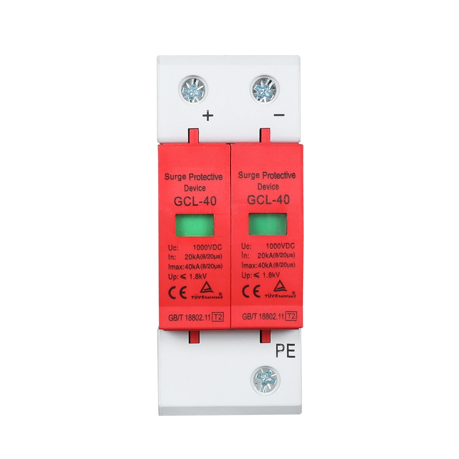 PV DC surge protective device with positive negative and PE terminals